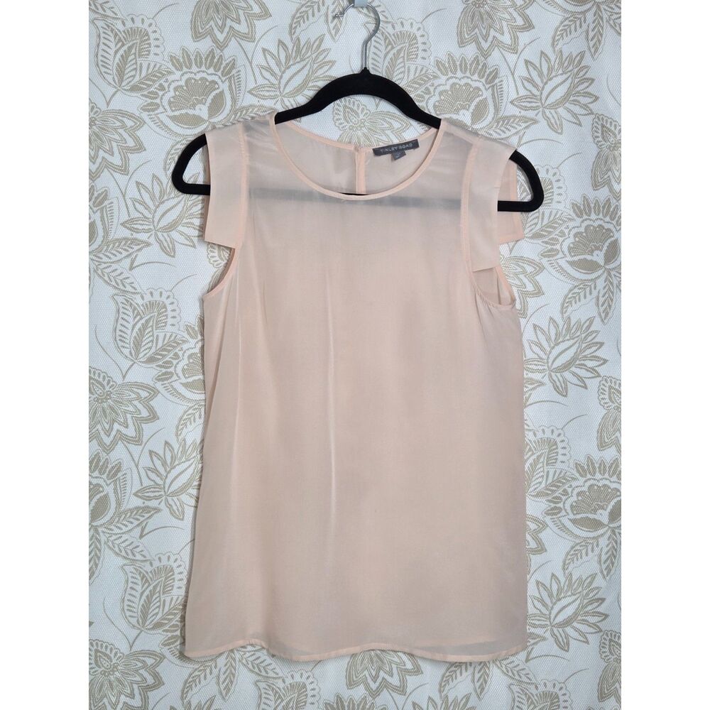 TINLEY ROAD 100% SILK CAP SLEEVE IVORY BLUSH SHELL TOP sz XS EUC CASUAL WORK